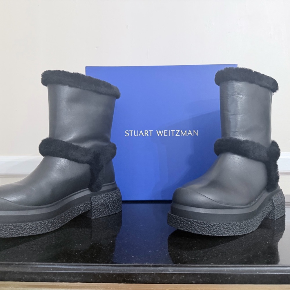 Stuart Weitzman Black Shearling-Trimmed Women's Boots